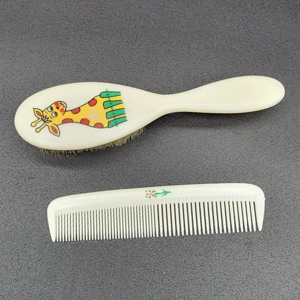 Unbranded Hair Brush and Comb Set Kids Cream‎ Giraffe Vintage Style Soft Bristle
